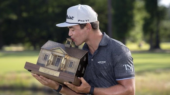 Read more about the article Garrick Higgo celebrates after winning for the first time on the PGA Tour